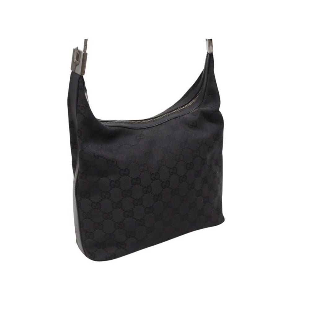 Gucci Canvas Hobo Bag Black Leather One Shoulder GG - Picture 4 of 9